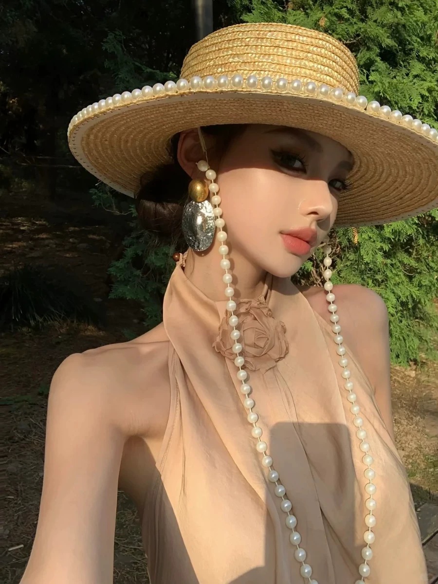 Cowboy Hat Straw - Neue Sommer Mode Perle Kette Stroh