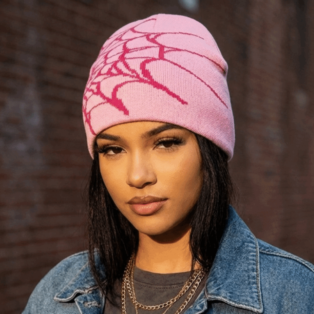 Y2K Weiche Spinnennetz-Muster  – Beanie Cuffed Knit Bewertung und Preis